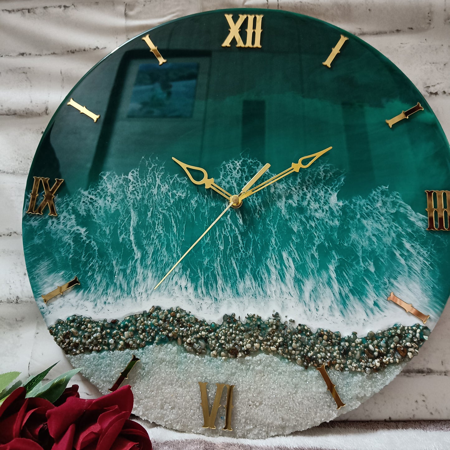 Green Beach View Epoxy Resin Wall Clock