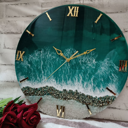 Green Beach View Epoxy Resin Wall Clock