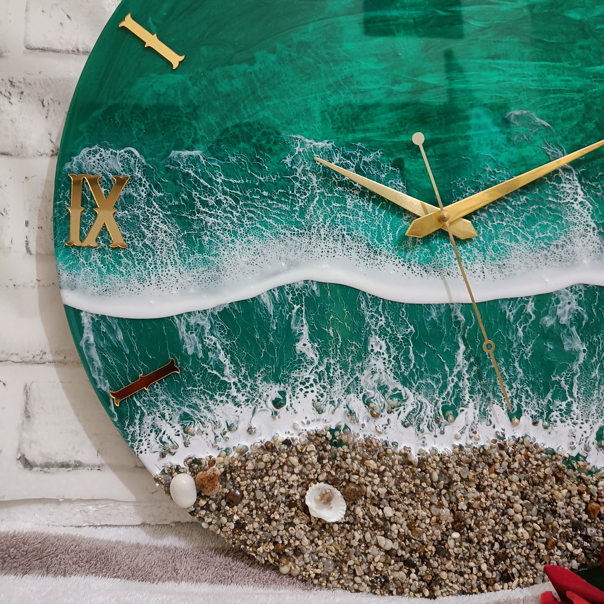 Green Beach Epoxy Resin Wall Clock