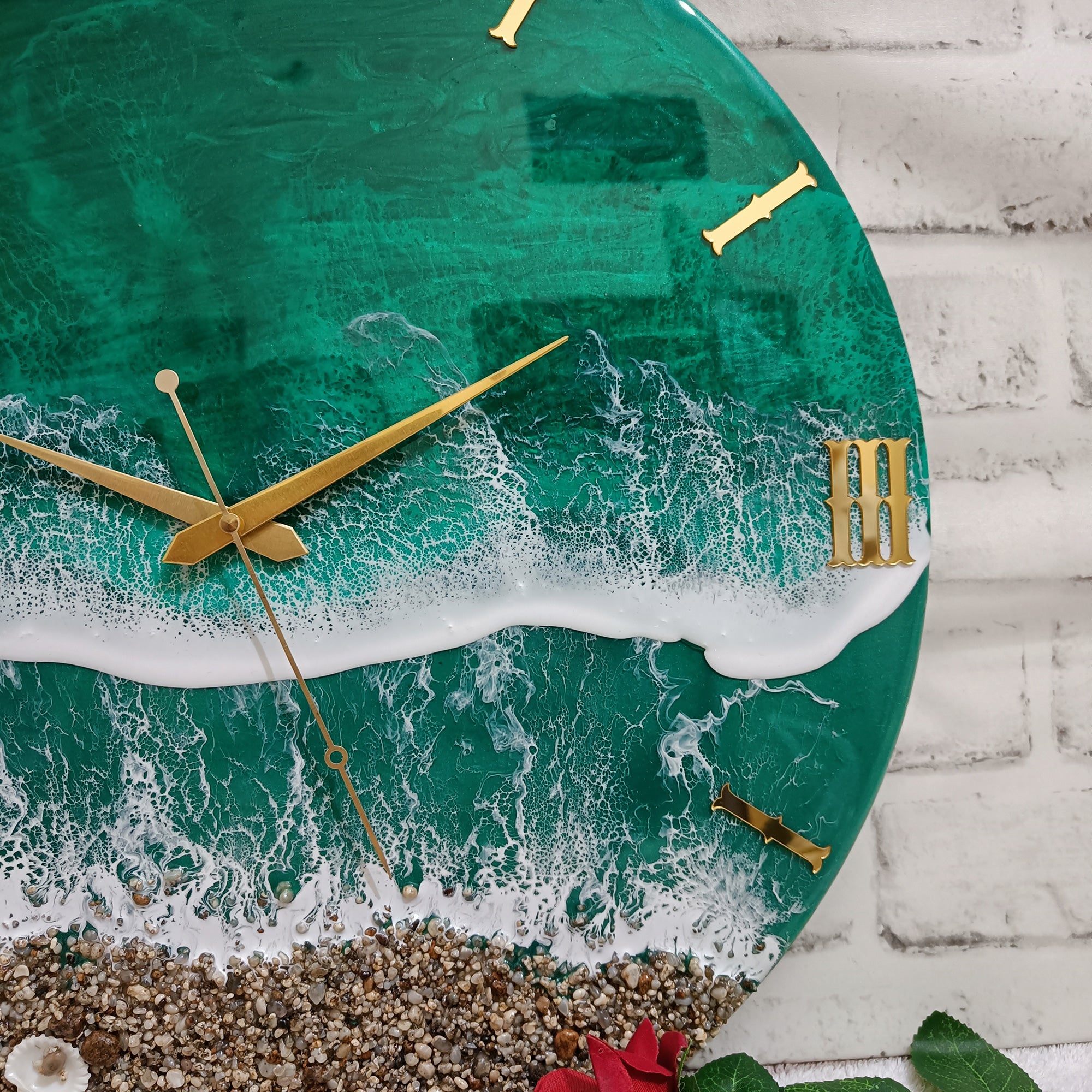 Green Beach Epoxy Resin Wall Clock