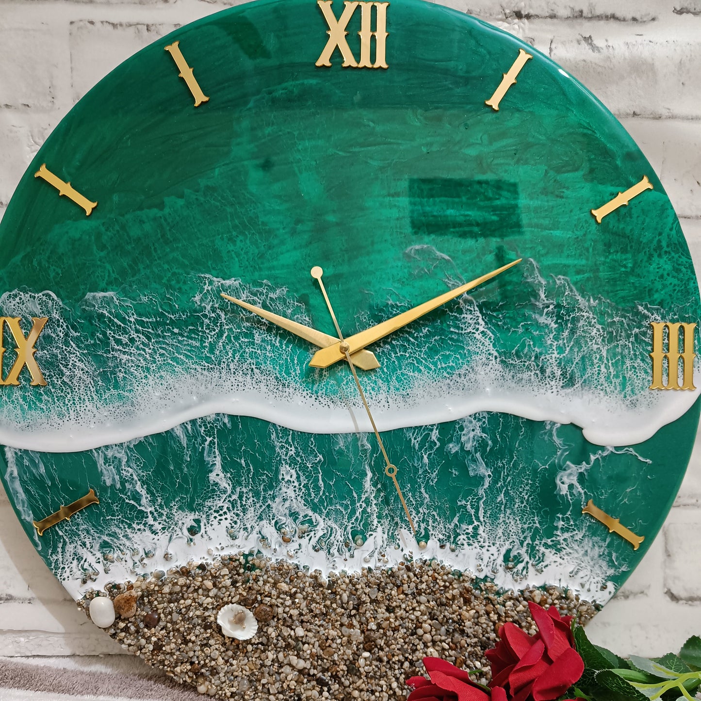 Green Beach Epoxy Resin Wall Clock