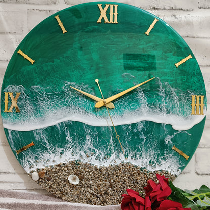 Green Beach Epoxy Resin Wall Clock