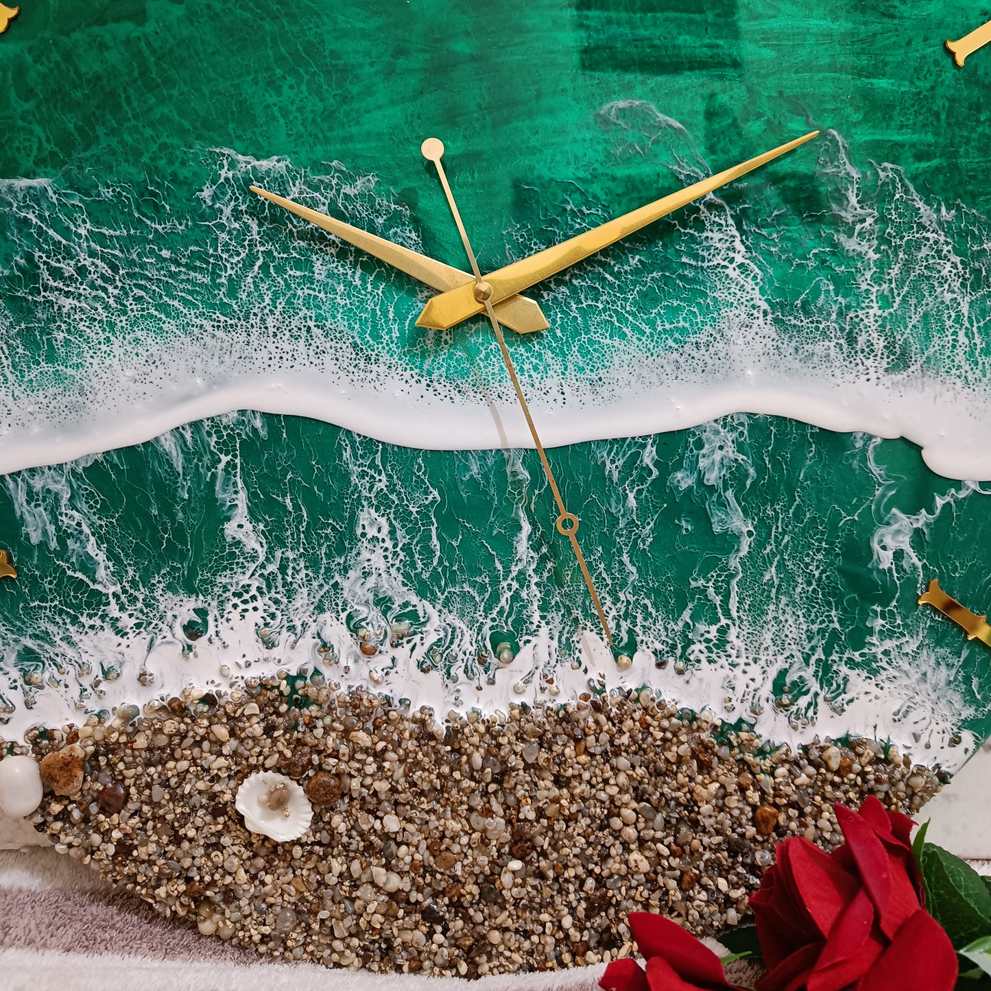 Green Beach Epoxy Resin Wall Clock