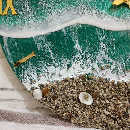 Green Beach Epoxy Resin Wall Clock