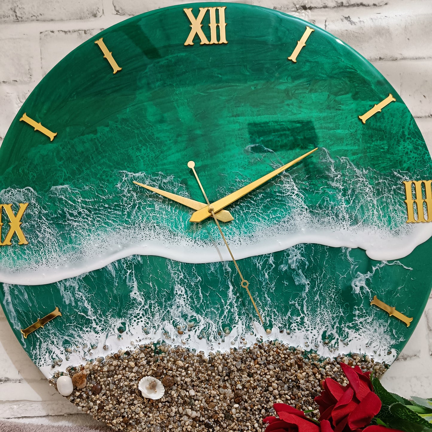 Green Beach Epoxy Resin Wall Clock