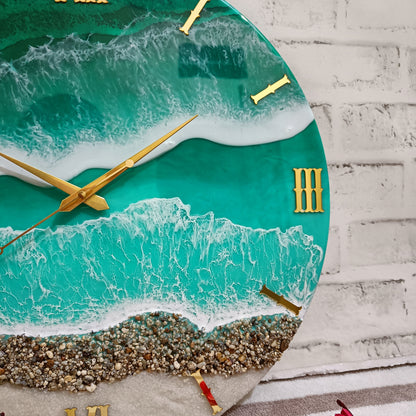 Green Stone Beach Epoxy Resin Wall Clock