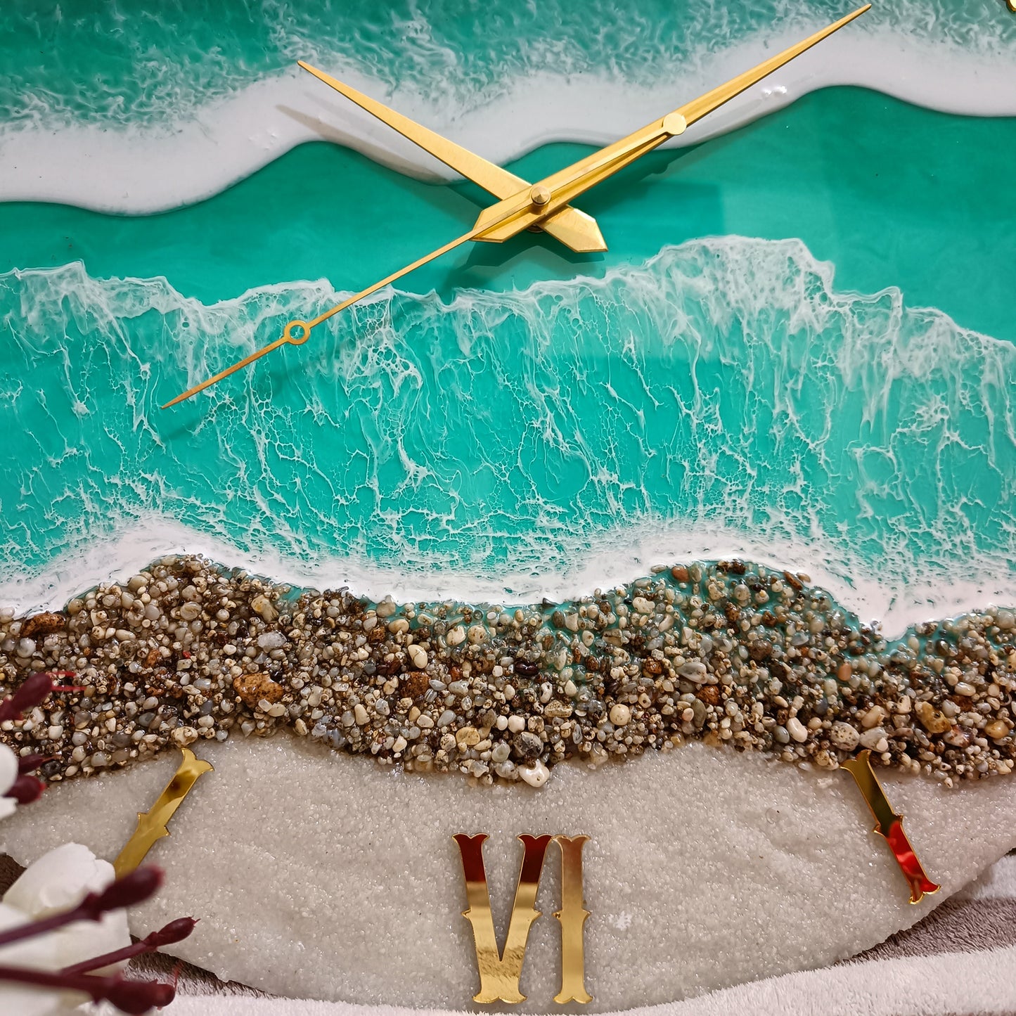 Green Stone Beach Epoxy Resin Wall Clock