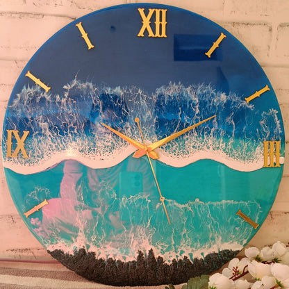 Light Green & Blue Beach Epoxy Resin Wall Clock