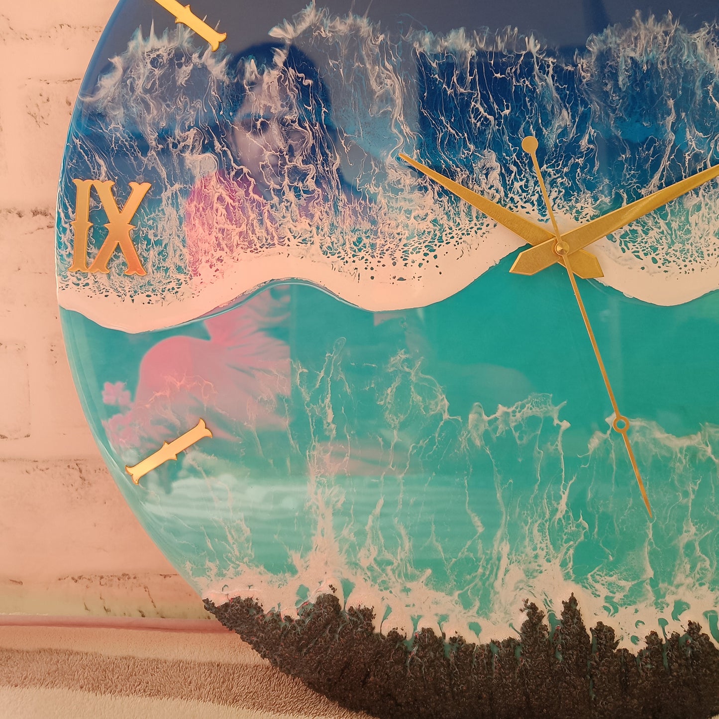 Light Green & Blue Beach Epoxy Resin Wall Clock