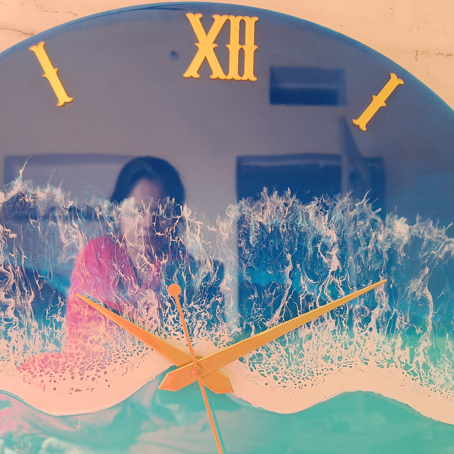 Light Green & Blue Beach Epoxy Resin Wall Clock