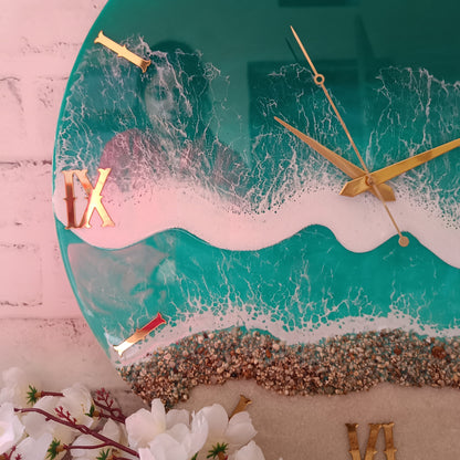 Green Shadow Beach Epoxy Resin Wall Clock