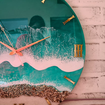 Green Shadow Beach Epoxy Resin Wall Clock