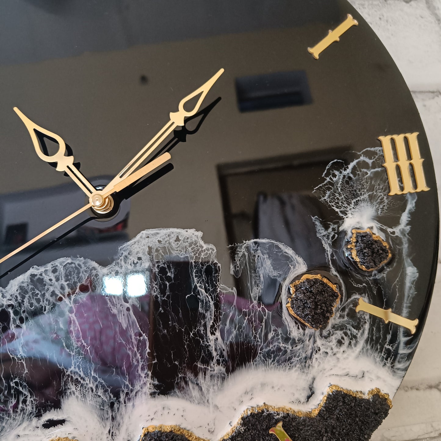 Dark Black Ocean Waves Epoxy Resin Wall Clock