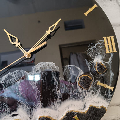 Dark Black Ocean Waves Epoxy Resin Wall Clock