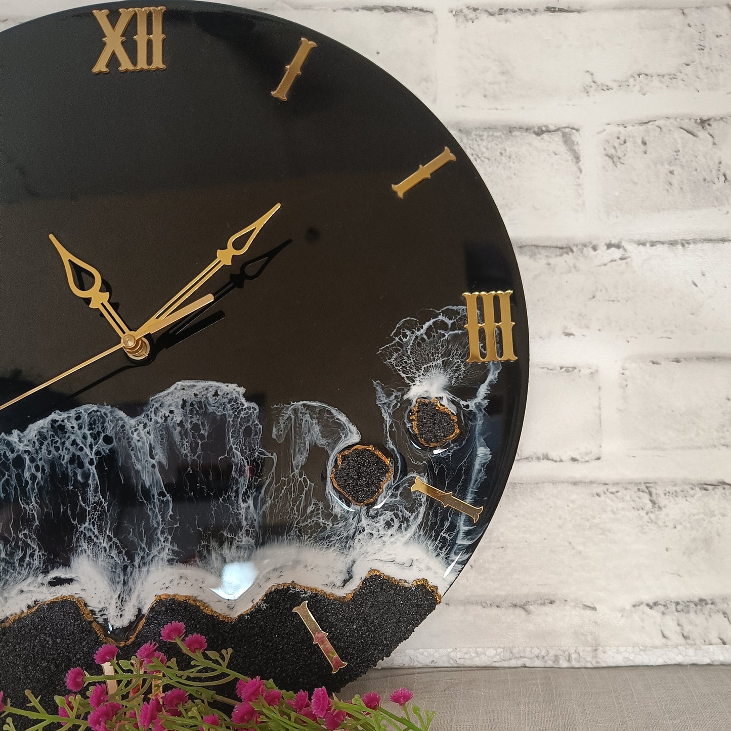 Dark Black Ocean Waves Epoxy Resin Wall Clock