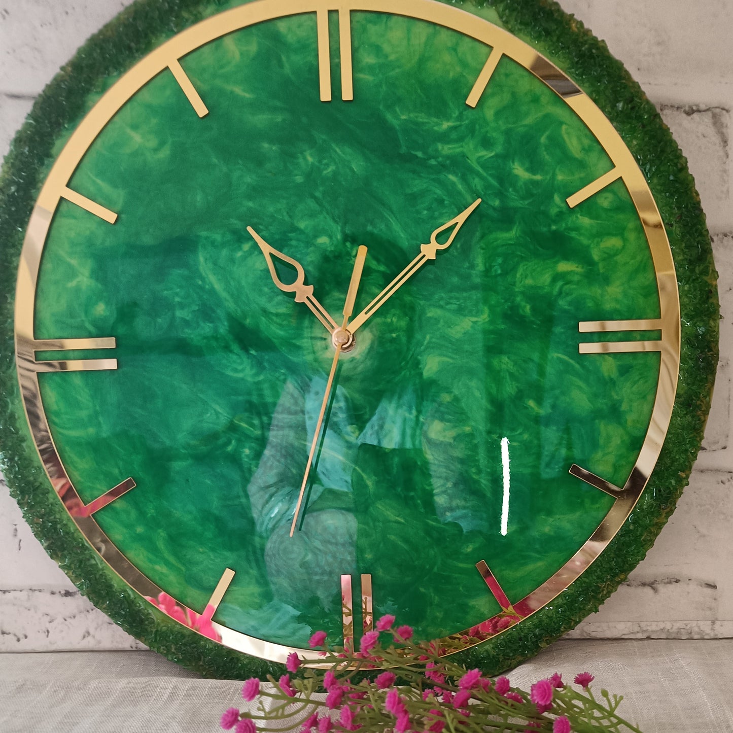 Ultimate Dark Green With Stone Epoxy Resin Wall Clock