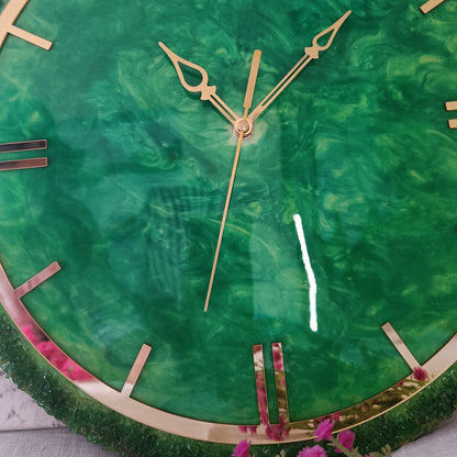 Ultimate Dark Green With Stone Epoxy Resin Wall Clock