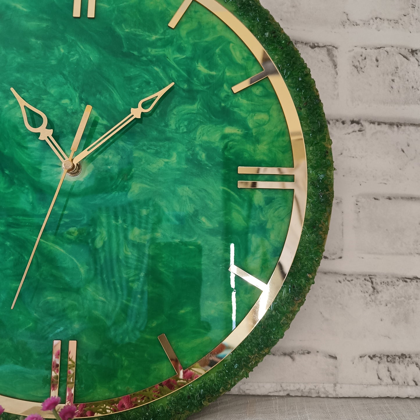 Ultimate Dark Green With Stone Epoxy Resin Wall Clock