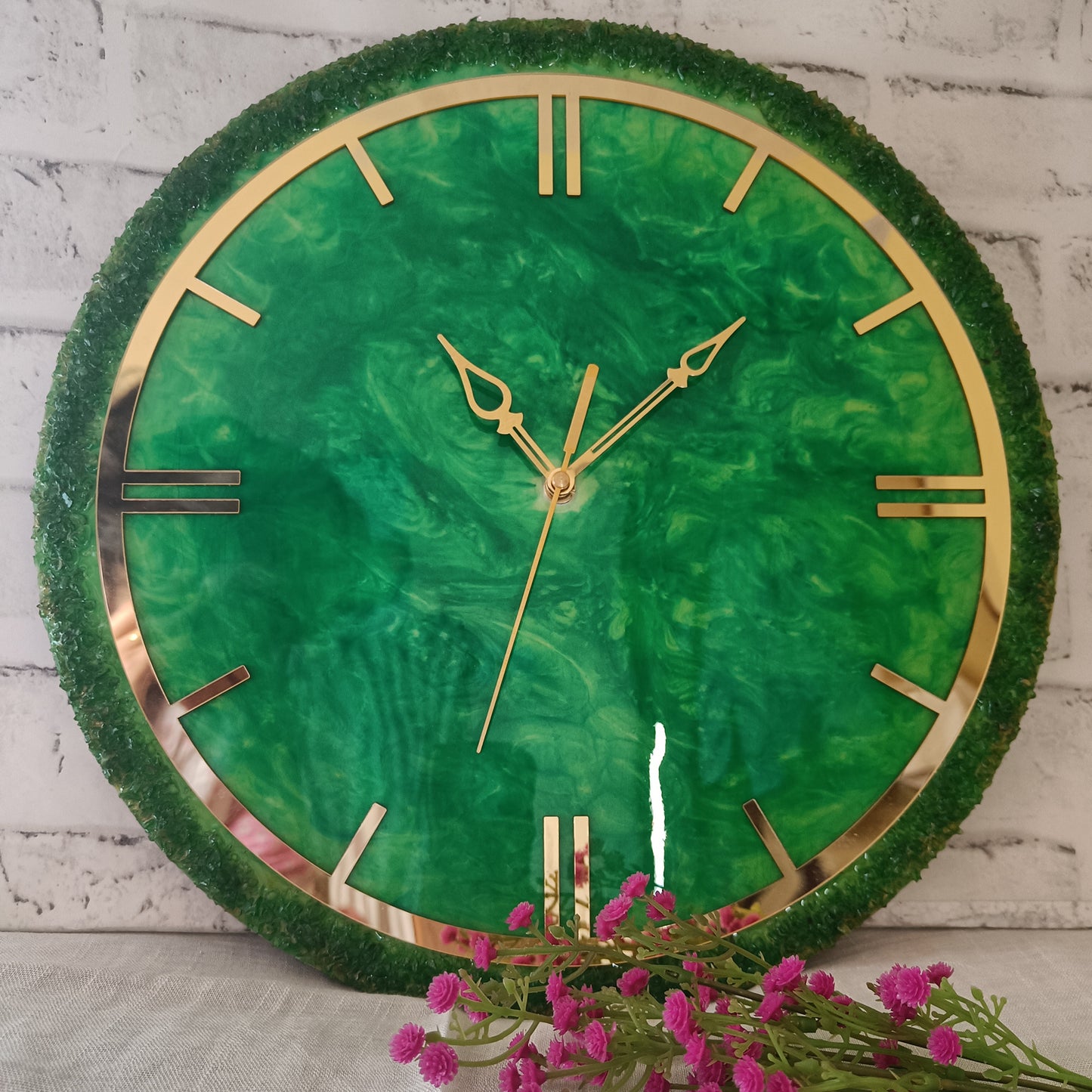 Ultimate Dark Green With Stone Epoxy Resin Wall Clock