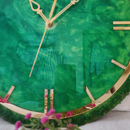 Ultimate Dark Green With Stone Epoxy Resin Wall Clock