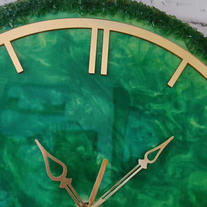 Ultimate Dark Green With Stone Epoxy Resin Wall Clock