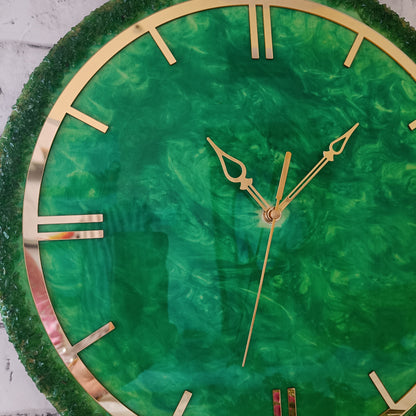 Ultimate Dark Green With Stone Epoxy Resin Wall Clock