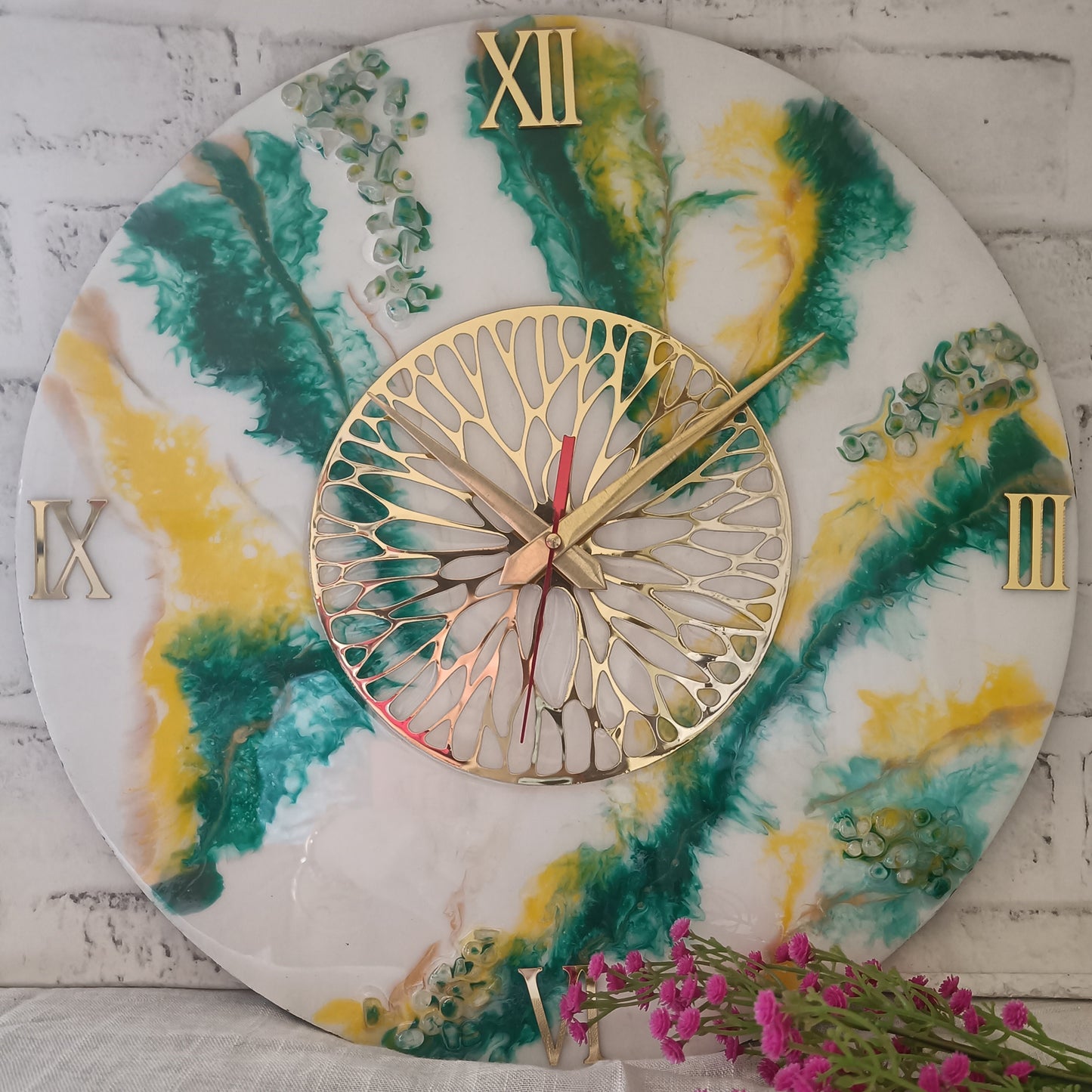 Luxury White & Green Resin Wall clock