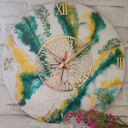 Luxury White & Green Resin Wall clock