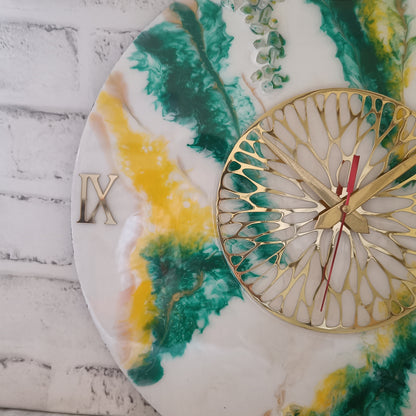 Luxury White & Green Resin Wall clock