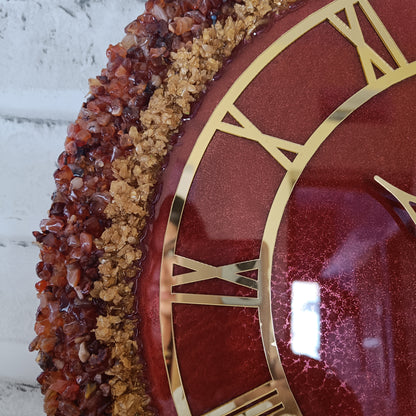 Ultimate Dark Maroon With Brown and Gold Stone Epoxy Resin Wall Clock