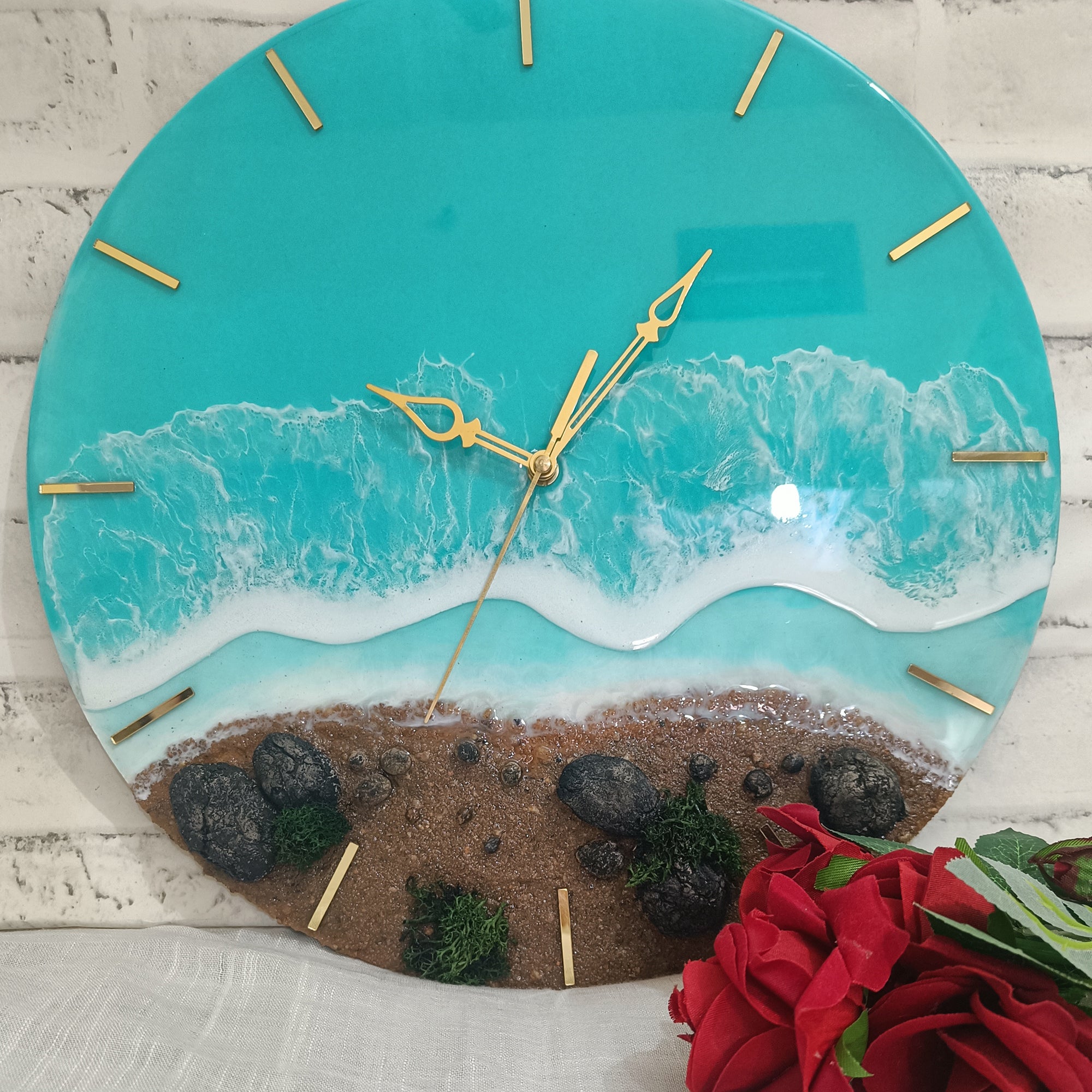 Beach View Epoxy Resin Wall Clock