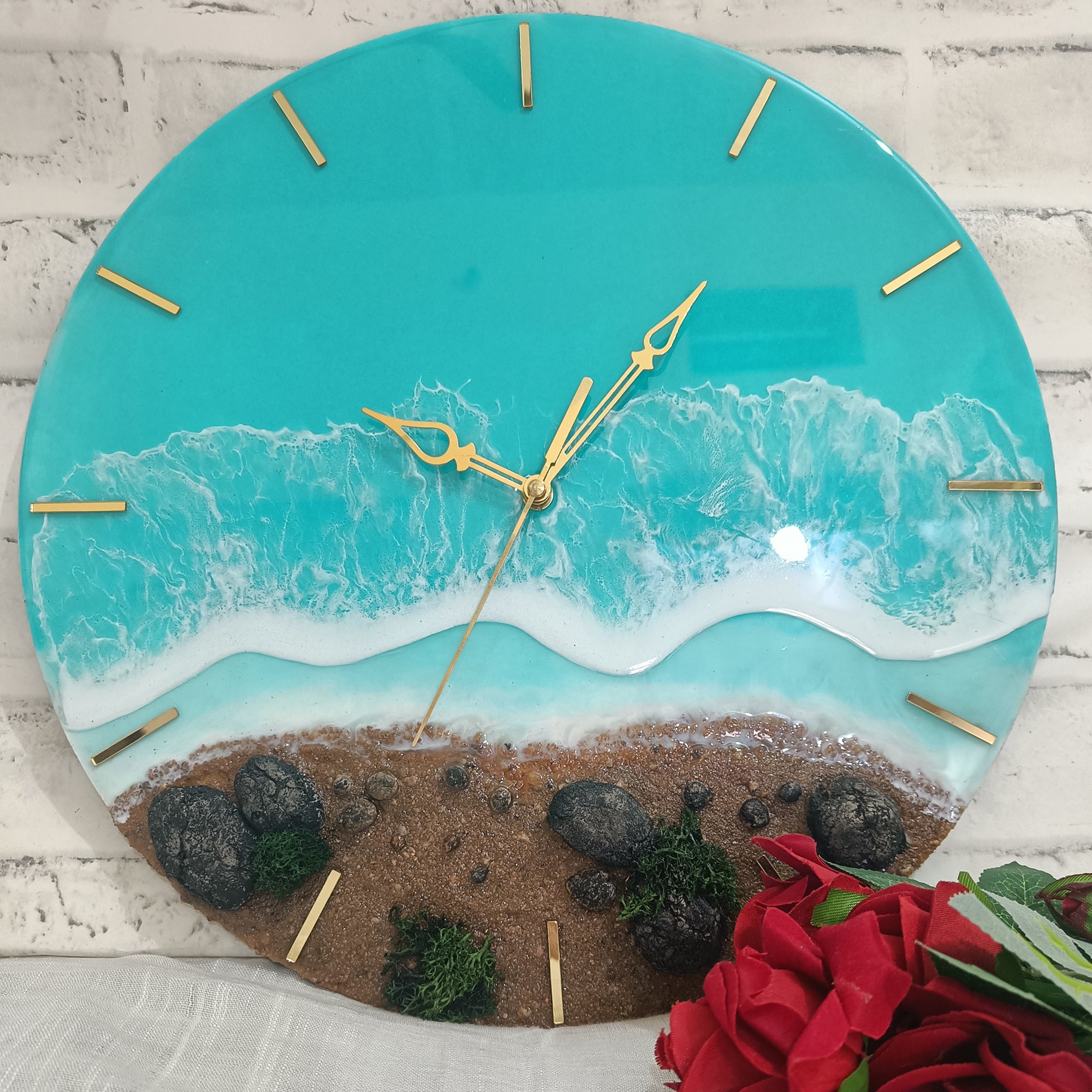 Beach View Epoxy Resin Wall Clock