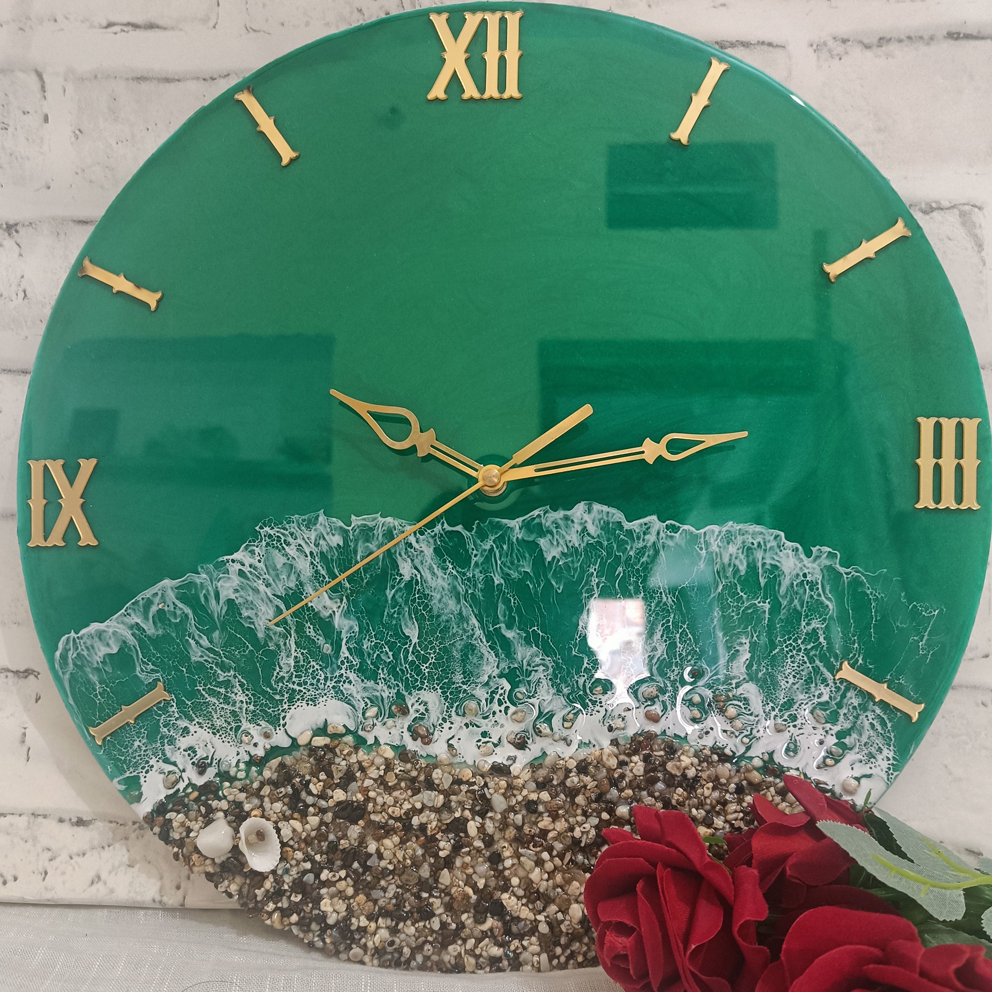 Green Beach Epoxy Resin Wall Clock