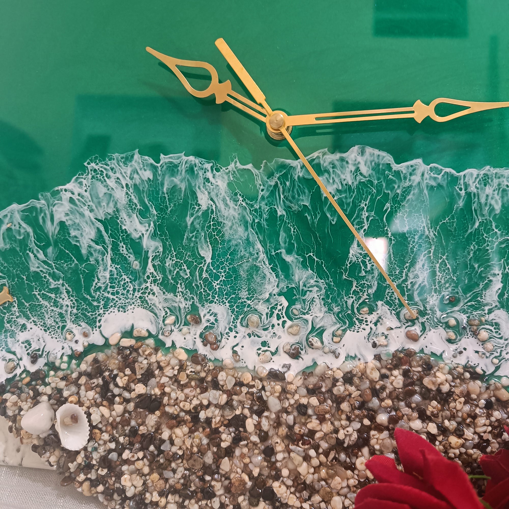 Green Beach Epoxy Resin Wall Clock