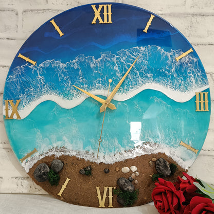 Multipal Wave On Beach Epoxy Resin Wall Clock