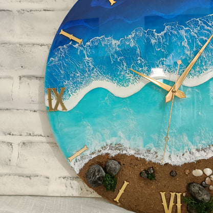 Multipal Wave On Beach Epoxy Resin Wall Clock