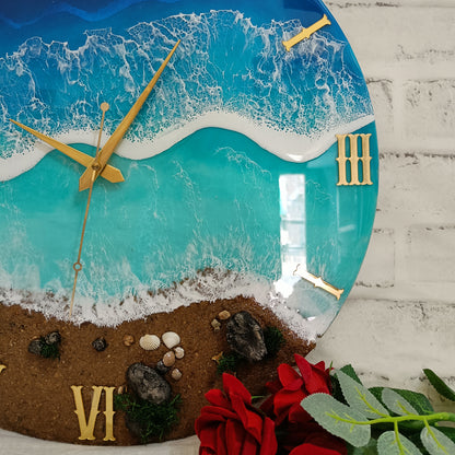 Multipal Wave On Beach Epoxy Resin Wall Clock