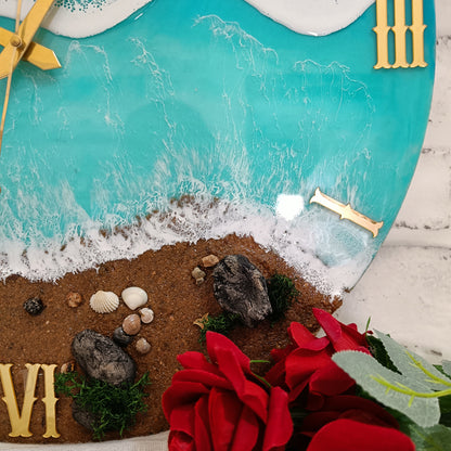 Multipal Wave On Beach Epoxy Resin Wall Clock