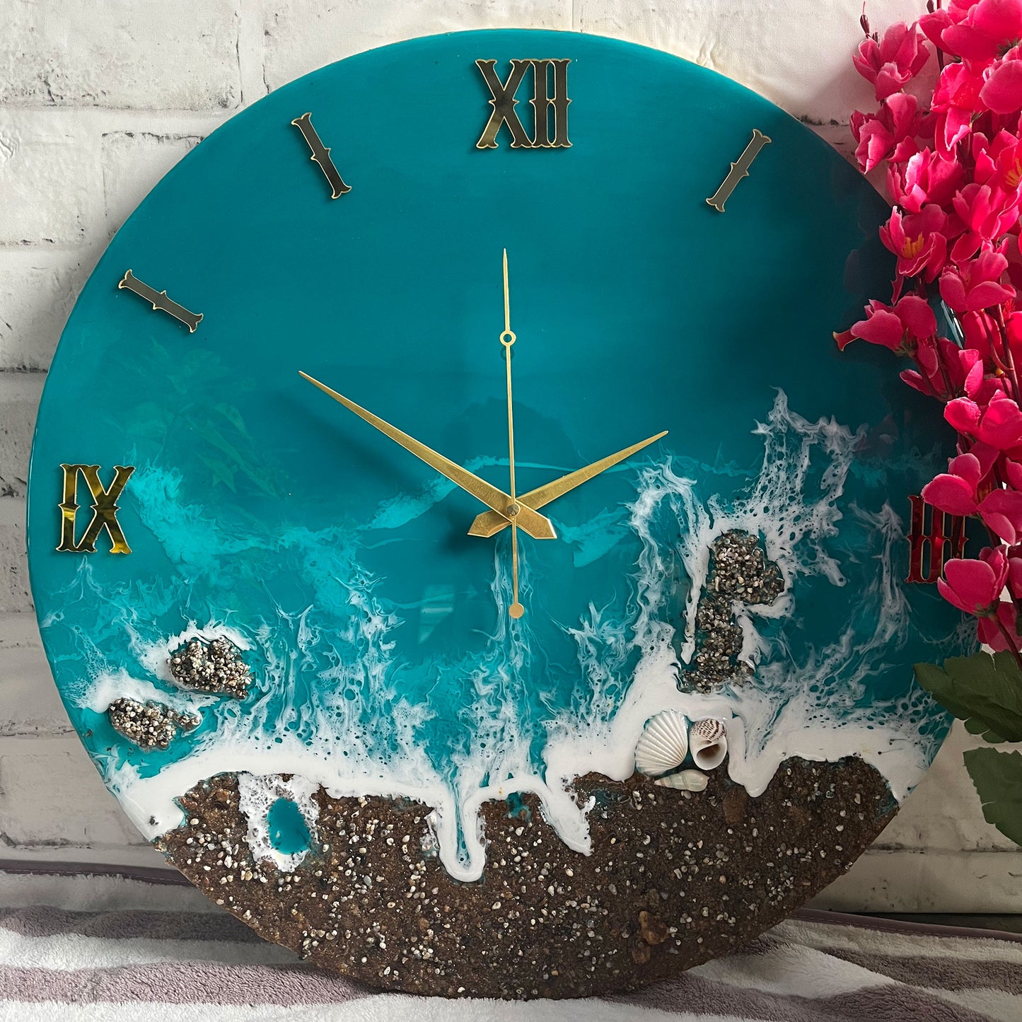 Beach View Epoxy Resin Wall Clock