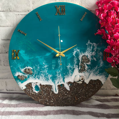 Beach View Epoxy Resin Wall Clock