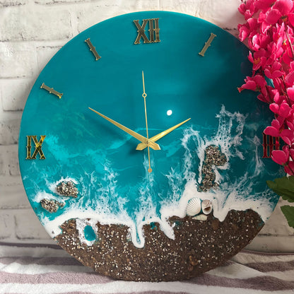 Beach View Epoxy Resin Wall Clock