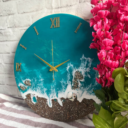 Beach View Epoxy Resin Wall Clock