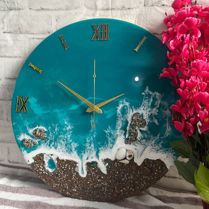 Beach View Epoxy Resin Wall Clock