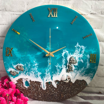 Beach View Epoxy Resin Wall Clock