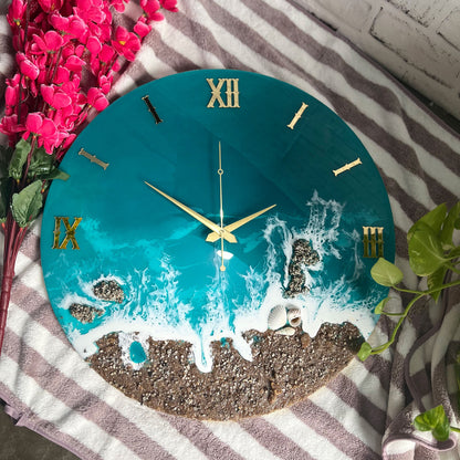 Beach View Epoxy Resin Wall Clock