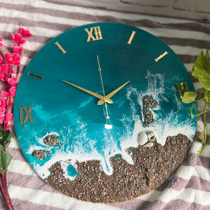 Beach View Epoxy Resin Wall Clock