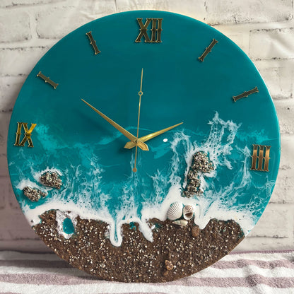 Beach View Epoxy Resin Wall Clock