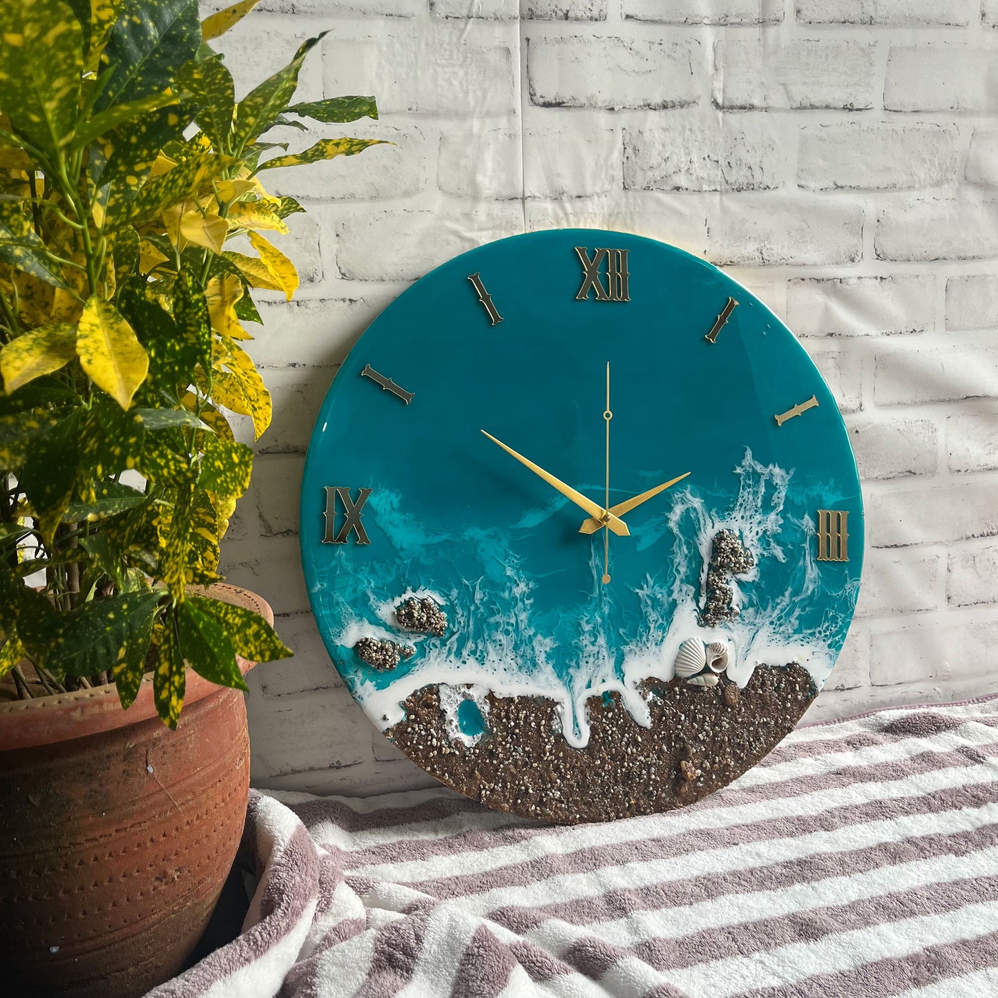 Beach View Epoxy Resin Wall Clock