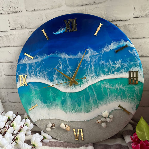 Blue Ocean Waves Epoxy Resin Wall Clock