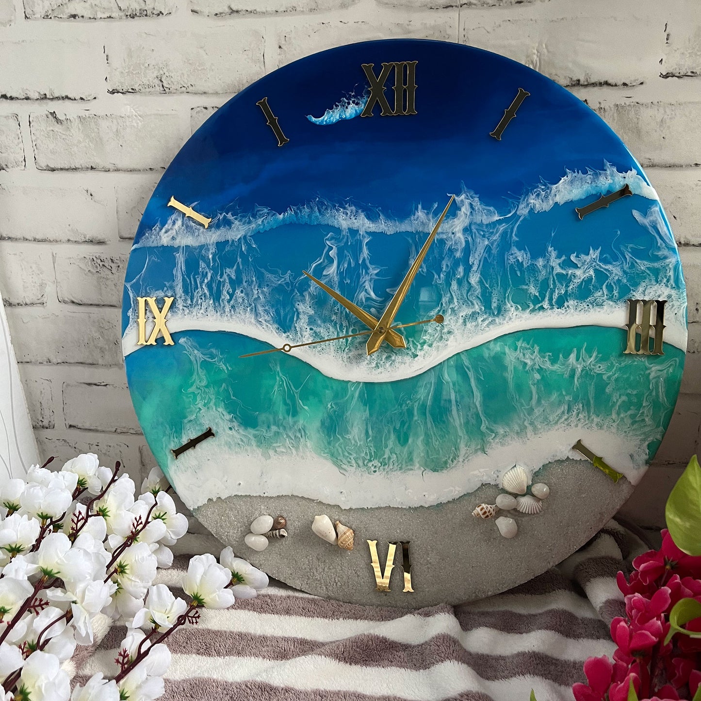 Blue Ocean Waves Epoxy Resin Wall Clock